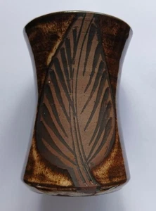 Vintage Briglin Mid Century Pottery Studio Vase Ceramics Leaf Sgraffito Glaze - Picture 1 of 6