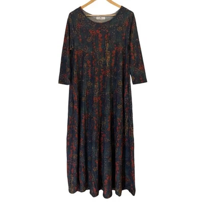 Natural Life Knit Maxi Dress Size Large Dark Floral 3/4 Sleeves Loose Fit - Image 1 of 4