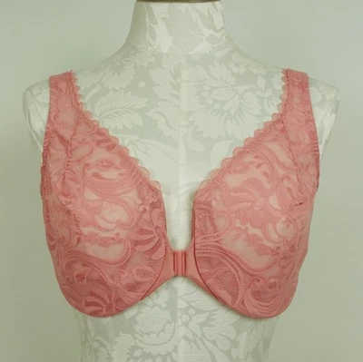 Glamorise 9245 Full Coverage Pink Lace Bra 34F Plus Size Curvy Wonder UnderWire - Imagem 1 de 4