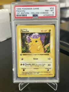 Pikachu 058/102 Base Set 1st Edition Shadowless Yellow cheeks PSA 8 - Picture 1 of 2