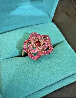 Anillo Le Vian Oro Rosa Rubí Zafiro Flor Talla 7 Foto 1 de 4
