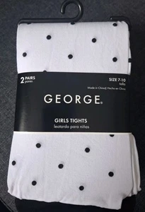 2 packs - 4 total! new George Girls Size 7-10 white poka dot Black 2-Pack Tights - Picture 1 of 3