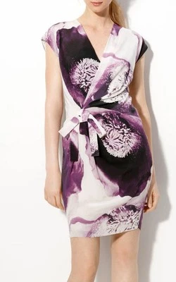 Шелковое платье Robert Rodriquez с принтом 6 Clematis фиолетовое кремовое эластичное карьерное для церкви - Изображение 1 из 4