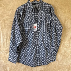 Wrangler Authentic Western Pearl Snap Button Long Sleeve Mens Shirt Silver Sz XL - Picture 1 of 4