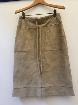 Impresionante Falda Larga Midi de Cuero Roxy Mercurio Tostado Taupe con Bolsillos Talla S Foto 1 de 4