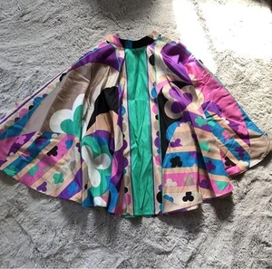 Emilio Pucci Green Mosaic Flared Midi Skirt Size M Made in Italy Nylon Vintage - Picture 1 of 12