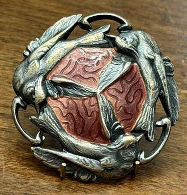 SCARCE & GORGEOUS Vintage Antique TRIO of BIRDS w/Enamel Button - 1-3/8" (A) - Image 1 of 4