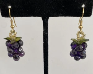 Beautiful Amethyst Faceted Crystal Beaded Grape Cluster Earrings  - Picture 1 of 5