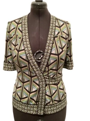 Camiseta envolvente de seda de manga corta geométrica Diane von Furstenberg talla 8 Foto 1 de 4