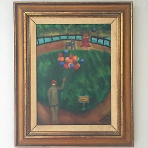 Pintura al óleo estilo impresionista espeluznante de colección de HME Roy enmarcada titulada Globo Man - Imagen 1 de 24