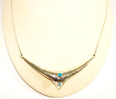Artisan Sterling Silver Modernist Electroformed Puffed 2 Turquoise 20" Necklace - Image 1 of 4
