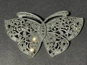 Vintage 925 Silber Marcasit Schmetterling Brosche NF 925 Thailand 14,40 Körner - Bild 1 von 3