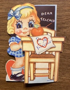 Vintage 1940s Valentines Day Greeting Card Dear Teacher School Classroom USA - Picture 1 of 11