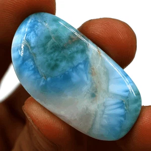 39 Cts Natural Dominican Larimar Top Grade 39.6x21mm Freeform Cabochon Gemstone - Picture 1 of 12