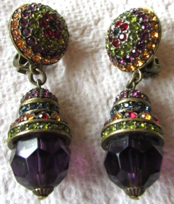 Heidi Daus Multi-Crystal Amethyst Clip on Dangle Drop Earrings - Image 1 of 4
