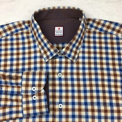 Camisa Frederick Martin Para Hombre XXL Azul/Óxido Cuadros Puños Abatibles Mangas Largas Foto 1 de 4