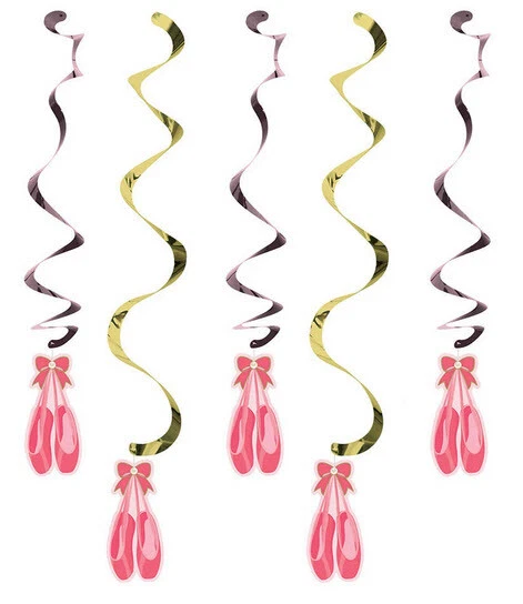 BALLET birthday party HANGING SWIRL DECORATIONS TuTu Much Fun dance shoes 5pcs - Image 1 of 1