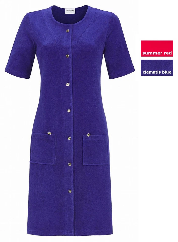 Ringella Kleid Frotteekleid Mantelkleid Hauskleid Kurzarm Baumwolle blau + rot - Bild 1 von 1