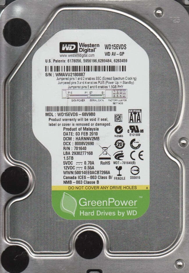 Western Digital WD15EVDS 1.5 TB Audio-Video-Surveillance Drive - Image 1 of 1