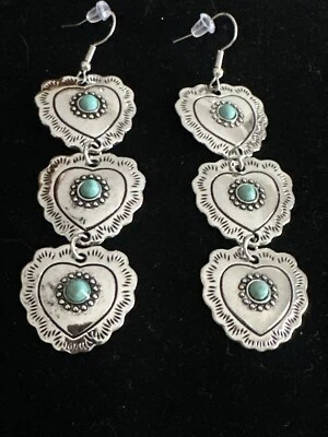 Pendientes J CREW Vaquero Western Plata Corazón Turquesa Piedra Oferta 4 Caridad❤️317x3 Foto 1 de 3