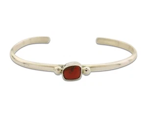 Navajo Bracelet .925 Silver Natural Red Coral Cuff Native American Artist C.80's - Picture 1 of 8