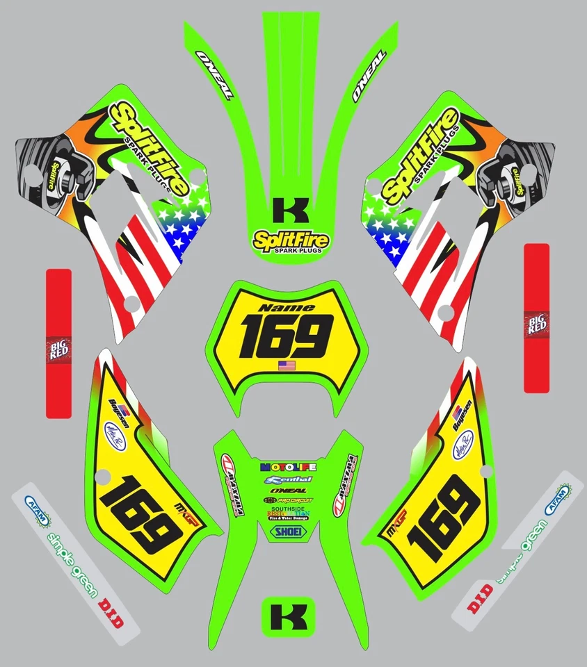 Graphic Kit for 1995-2006 Kawasaki KDX200 KDX 200 Splitfire Decals logo sticker - Image 1 of 1