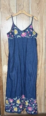 Karen Kane MAXI Women Size XL Embroidered Denim Style Fabric Floral Casual Dress - Image 1 of 4