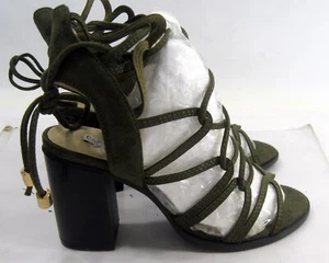 Cape Robbin  GREEN  3.5"High block Heel OPEN TOE lace up Shoes women Size   8 - Picture 1 of 6