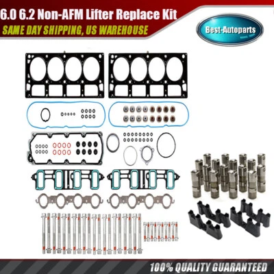 Non-AFM Lifter Replace Kit w/ Guides Head Gasket Set Fits 07-16 Chevy GM 6.0 6.2 Foto 1 de 4