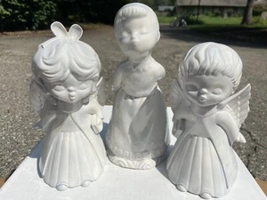 Vintage Ceramic White Angels Set Of (3) Large Rare Figurines - Cute - Bild 1 von 10