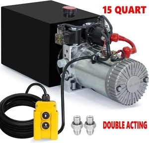 Bomba hidráulica de doble efecto de 15 cuartos de galón 12 V CC remolque de volteo unidad de potencia hidráulica - Imagen 1 de 20