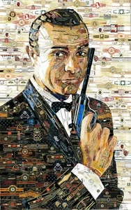 Art Collage Wall Decor Gift James Bond Print Made Out Of Cigar Bands - Picture 1 of 1