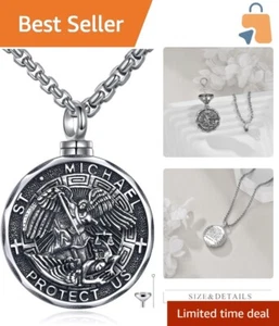 Saint Michael Necklace - Sterling Silver Amulet with Engraved Blessing for All - Picture 1 of 9