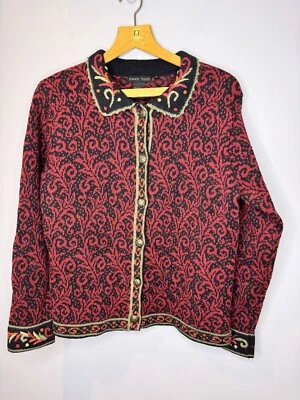 Cárdigan Suéter Nomadic Traders Mujer Mediano Rojo Negro Desplazamiento Oscuro Cottagecore Foto 1 de 4