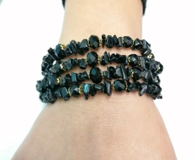 bracciale donna agata nera tormaline multifilo argento 925 fatto in Italia - Immagine 1 di 4