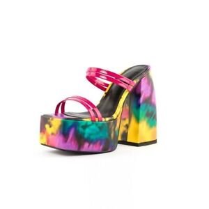 Womens Fashion Multicolor Platform Block Heel Slipper Sandal Shoes Mules Party