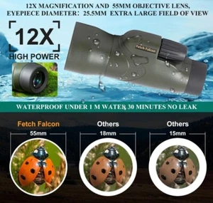 Fetch Falcon 12x50 IPX7 Nitrogen Filled BAK4 FMC ED Monocular - New - Picture 1 of 4