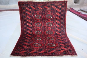 2x3 Vintage Afghan Turkoman Wool Rug – Red Geometric Gul Design –Handmade Tribal - Picture 1 of 8