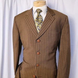 VERSACE Brown Ivory Striped Wool Mohair 4 Buttons Men Jacket Coat Size 46 L - Picture 1 of 11