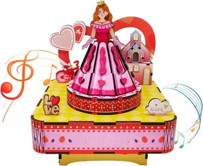 Rompecabezas mecánico 3D Princesa de madera modelo hágalo usted mismo kit caja de música Foto 1 de 4