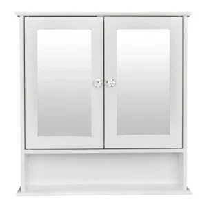 Double Door Mirror Indoor Bathroom Wall Mounted Cabinet Shelf White - Picture 1 of 17