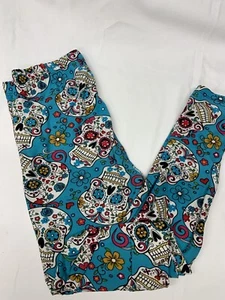 New Sugar Skull Leggings, One Size (fits Sizes 6 To 12) Turquoise,Ankle Length, - Picture 1 of 7