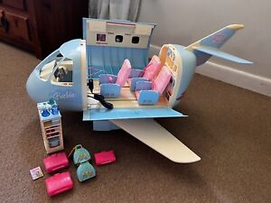 Vintage Mattel 1999 Barbie Blue Jumbo Jet Plane Airplane Sounds Intercom Tested