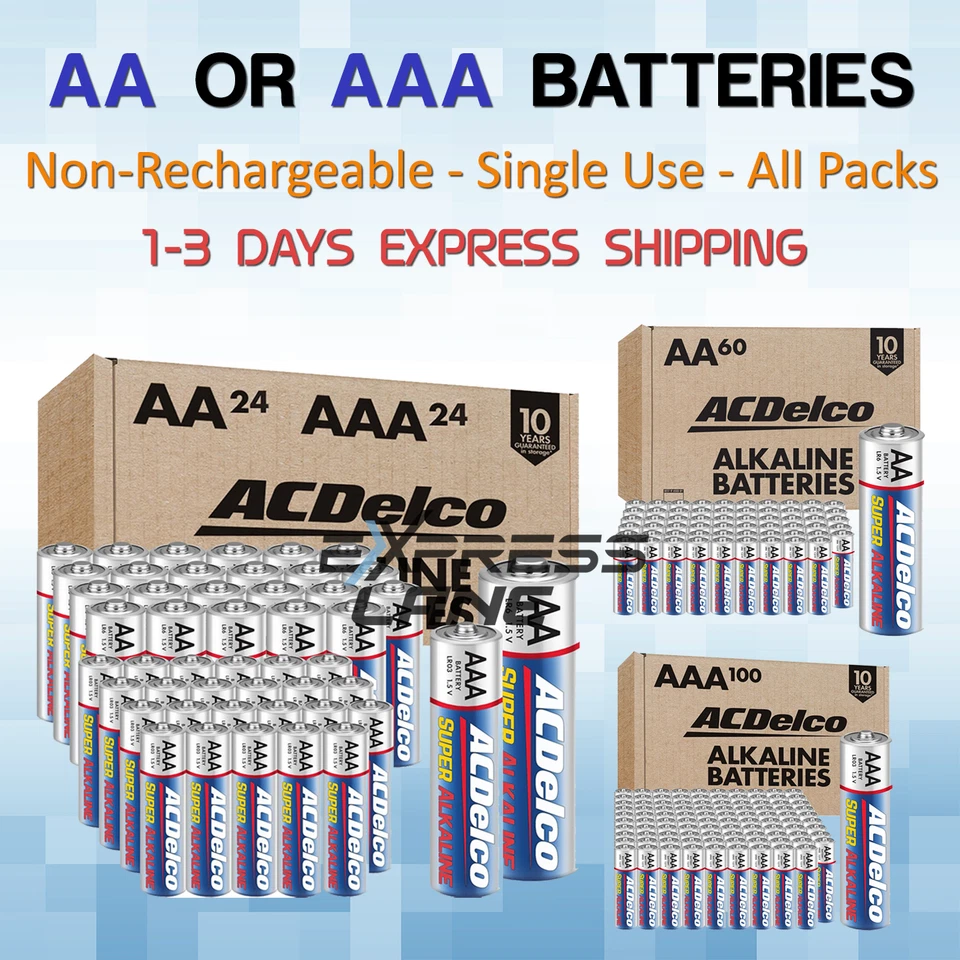 ACDelco AA or AAA Batteries 20/48/60/100 Pack Super Alkaline Battery lot 1.5V 🔋 - Image 1 of 1