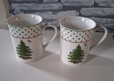 Pair Spode Christmas Tree Mugs  8.5cms - Image 1 of 4