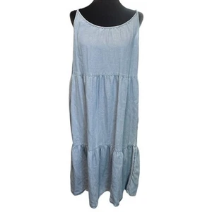 LOFT Denim Dress Size S Petite Sleeveless Midi Chambray Blue GC Small Flaw - Picture 1 of 8