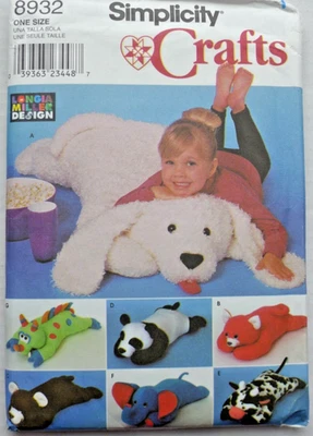Simplicity Crafts Stuffed Pillow Animals 40" Plush Toy Sewing Pattern 8932 UNCUT - Image 1 of 3