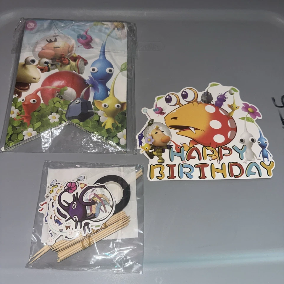 Banner de feliz cumpleaños Pikmin y adornos para cupcakes de pastel Foto 1 de 1