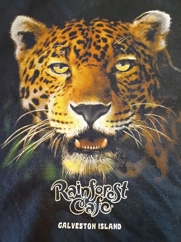 Vintage 90s Rainforest Cafe T-shirt Tee XXL Leopard Jaguar Galveston Texas  - Image 1 of 4
