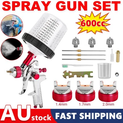 Air Paint Spray Gun 600CC Gravity Feed 1.4mm 1.7mm 2.0mm Tips Included Portable - image 1 of 4